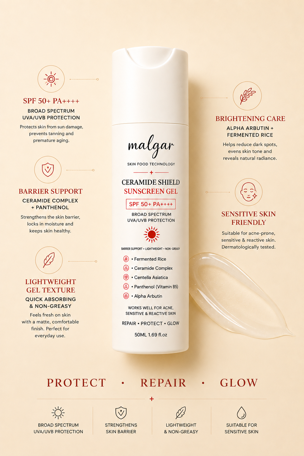 CERAMIDE SHIELD SUNSCREEN GEL SPF 50+ PA++++